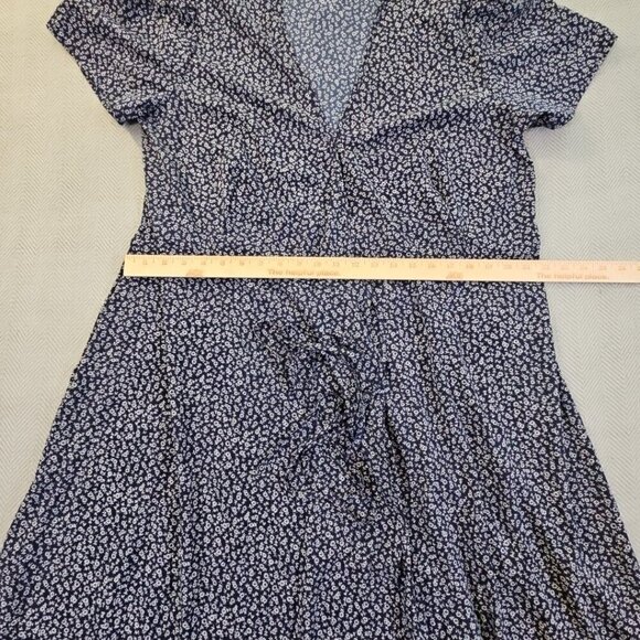 Pretty Garden Wrap Maxi Dress Cottagecore Size XL Navy Mini Floral Ruffle Boho - Picture 7 of 12
